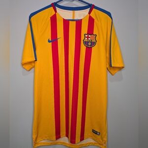 Nike FC Barcelona Soccer Jersey Yellow and Red Striped Men's Dri-Fit Football L